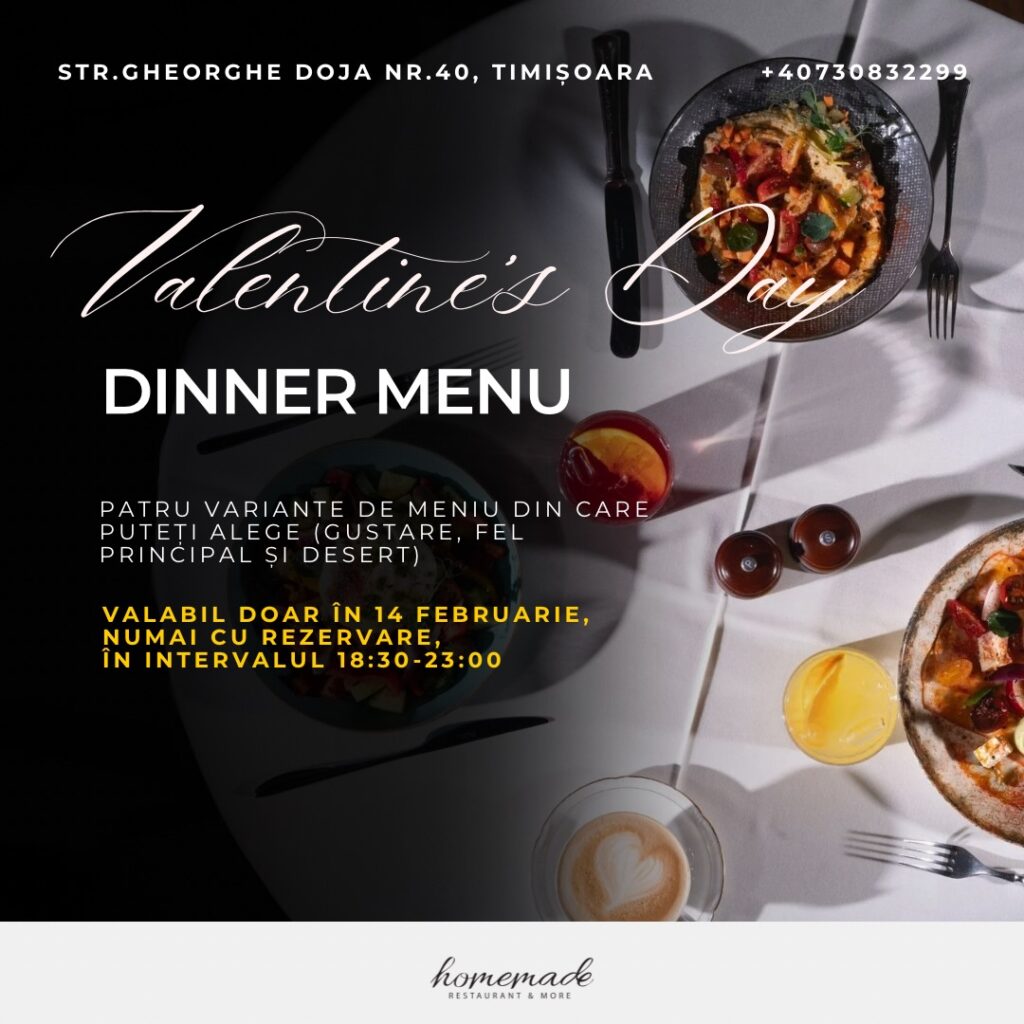 Valentine’s Day în 4 variante de meniu la Homemade - Valentine’s Day 2026 în Timișoara - FoodCrew